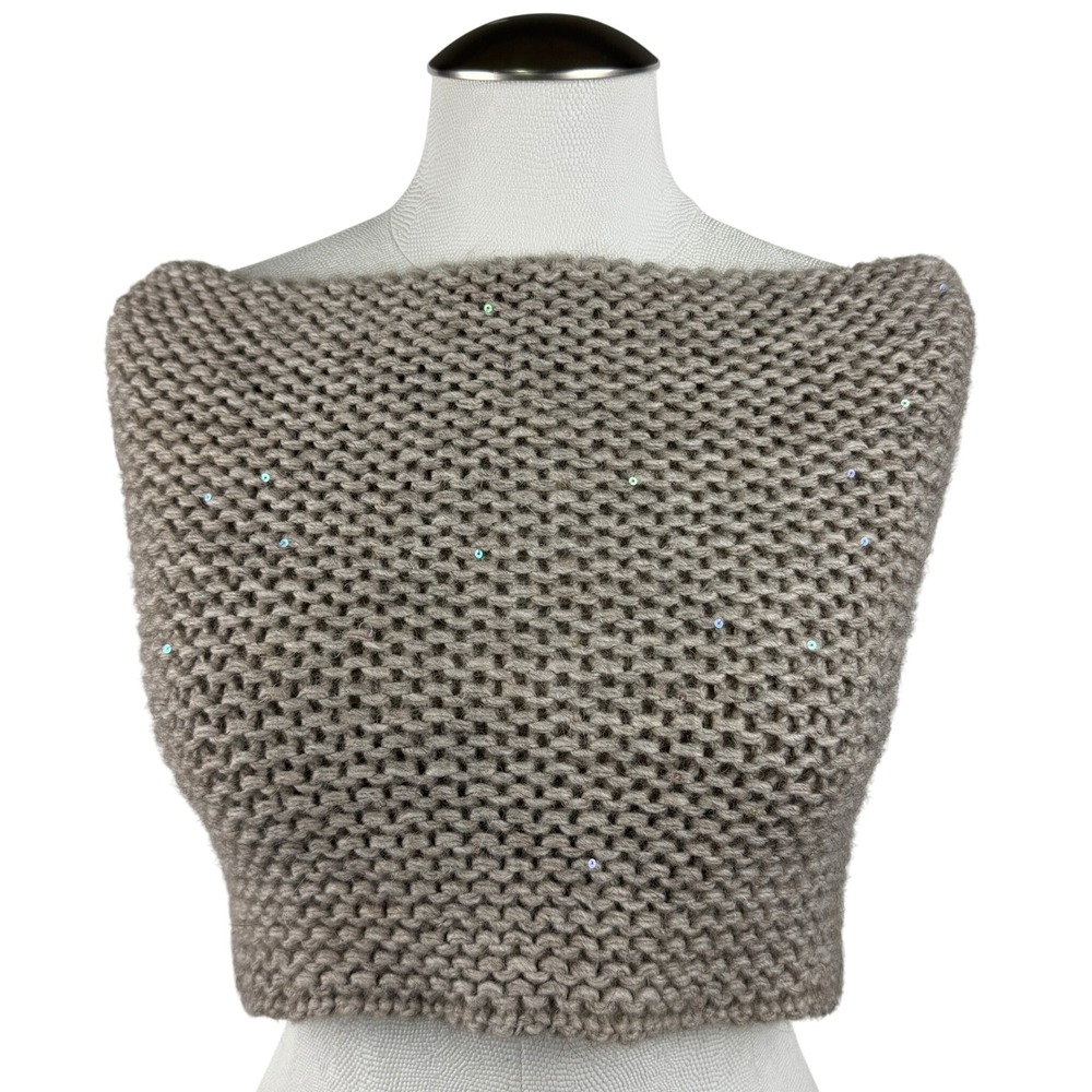 Lafayette 148 New York Knit Cowl Neck Warmer Alpaca Camel Blend Sequin Detail